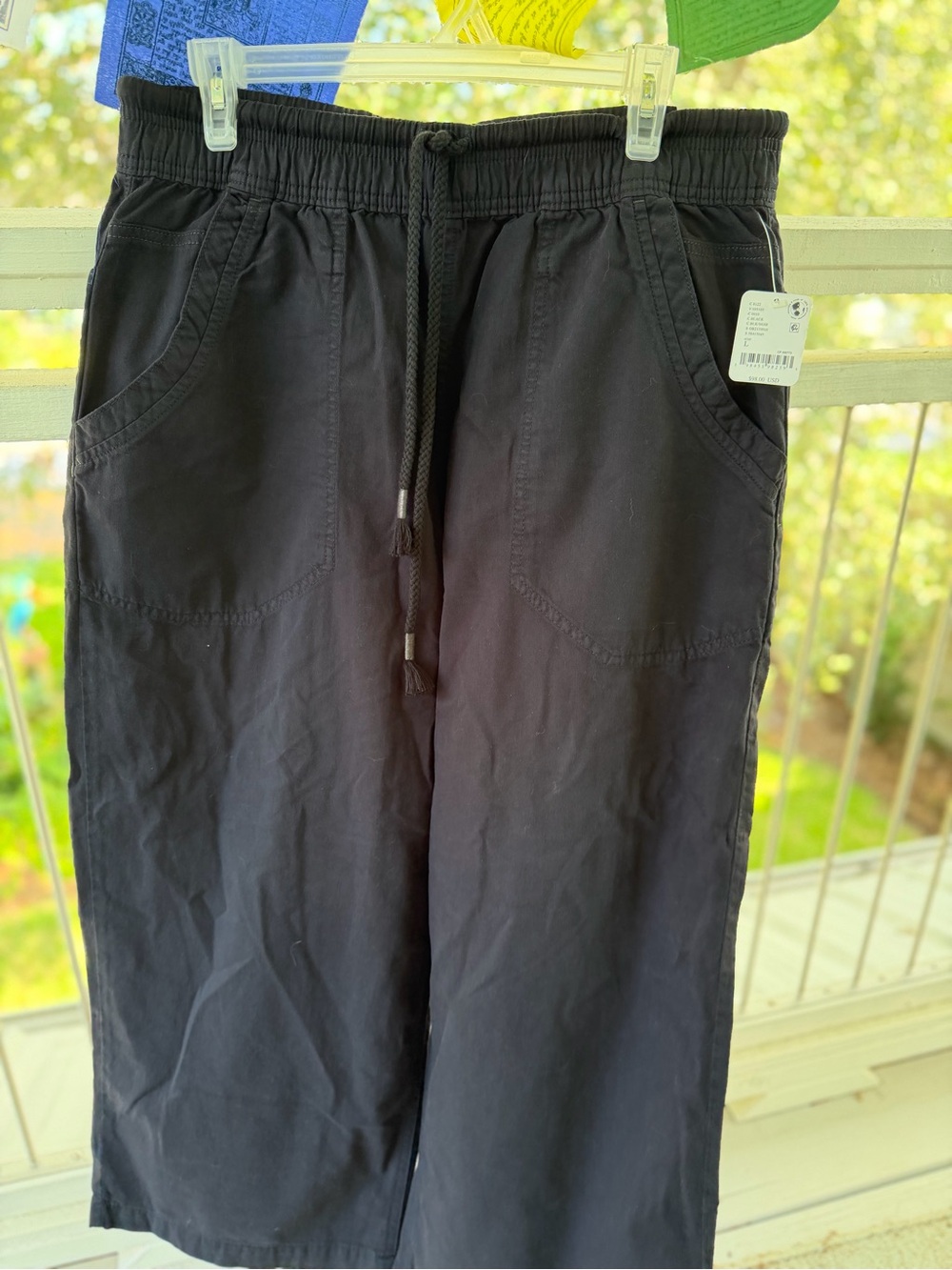 Free People We The Free Easy Peasy Black Cropped Drawstring Waist Pants